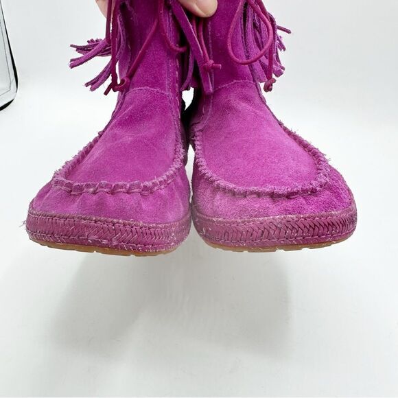 UGG Kaysa Pink Moccasin Suede Leather Fringe Boots Size Women's 4 - Picture 5 of 13